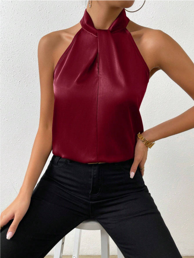 Women's Satin Halter Sleeveless Vest
