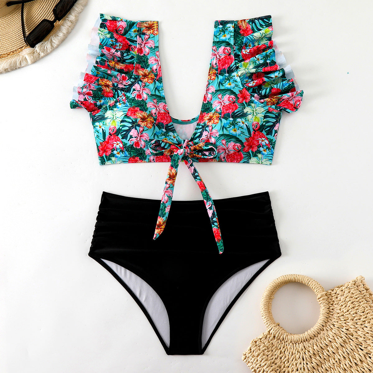Flounced Split Swimsuit Bikini European And American Sexy High Waist