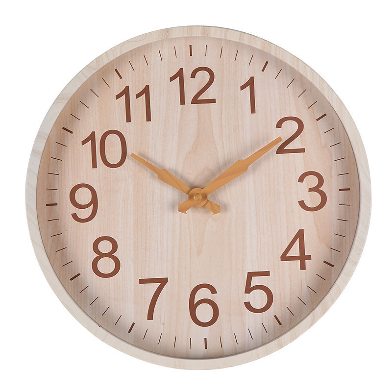 Bedroom Noiseless Wood Grain Plastic Wall Clock