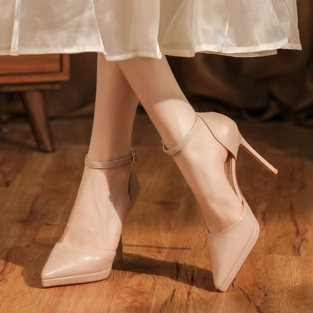 Leather Ankle-strap Stilettos High Heels