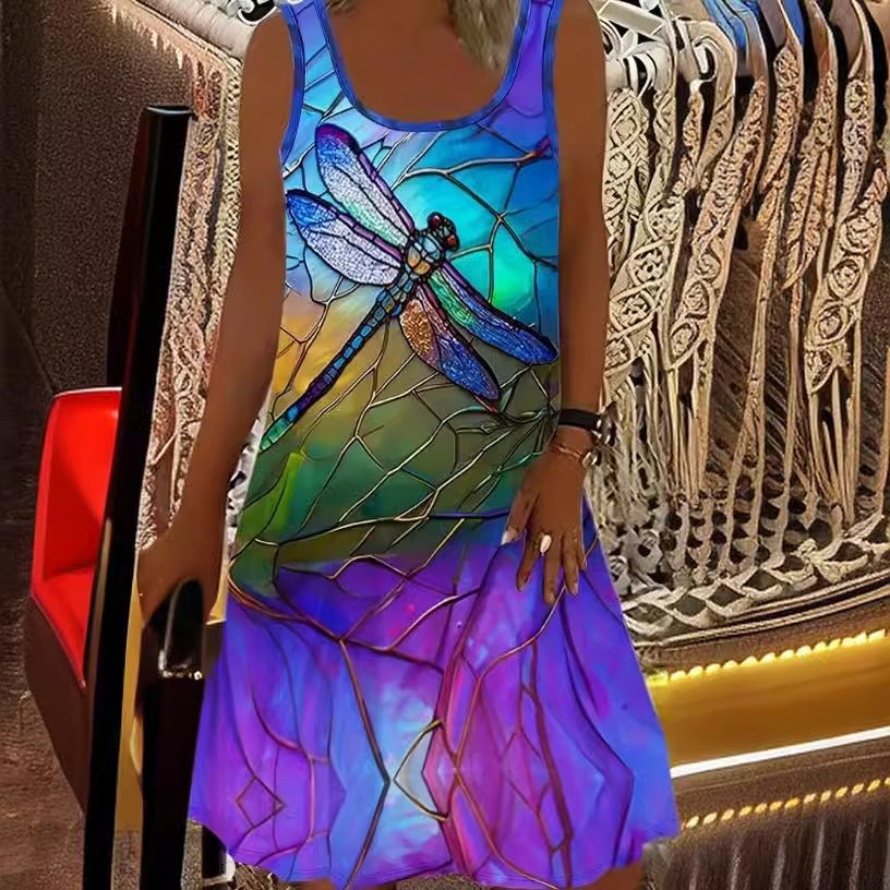 Turtle Print Loose Tank Casual Sleeveless Dress Spring And Summer