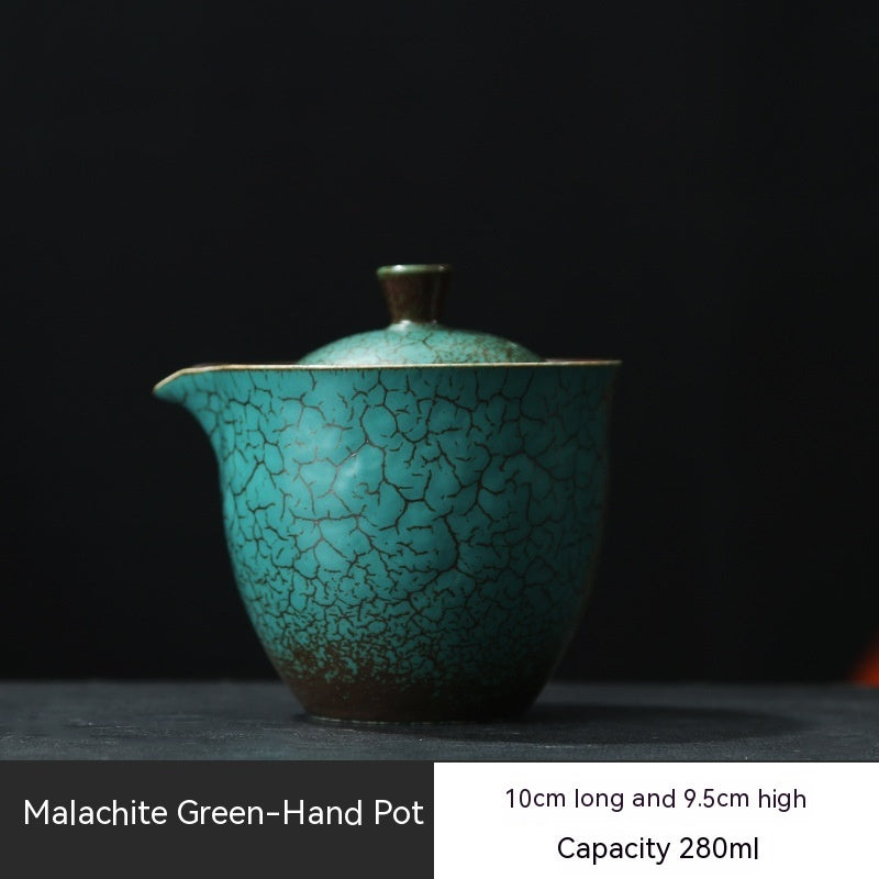 Japanese Style Kiln Baked Green Glaze Teapot Home Retro