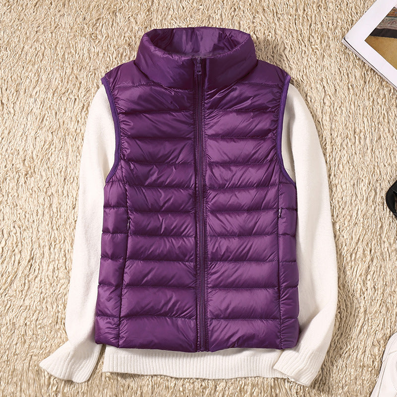 Autumn And Winter New Thin Lightweight Short Type Casual Fashion Stand-up Collar Down Jacket Vest Women's Light Down Feather Liner