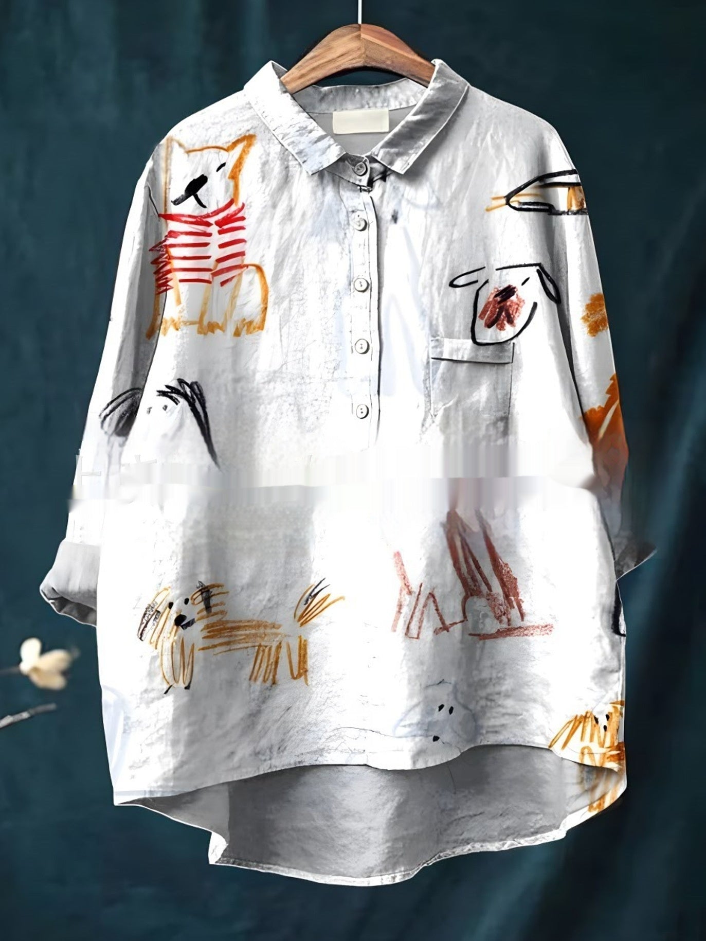 Casual Long Sleeve Shirt Animal Print Hawaiian Long Sleeve Blouse