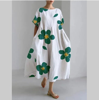 Digital Printing Small Chrysanthemum Women's Short-sleeved Dress