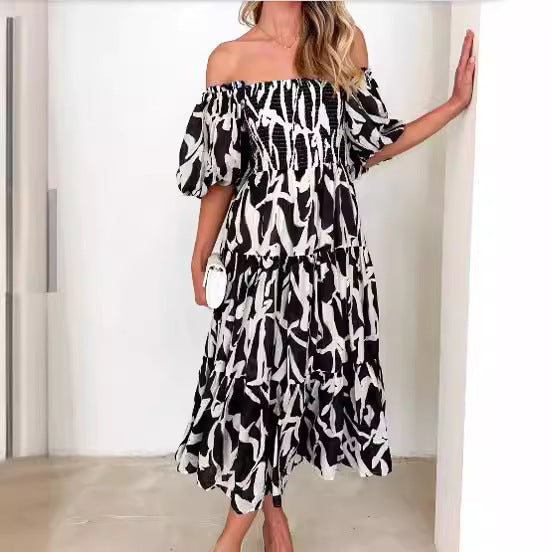 Off-shoulder Off-shoulder Collar Fashion Floral Dress