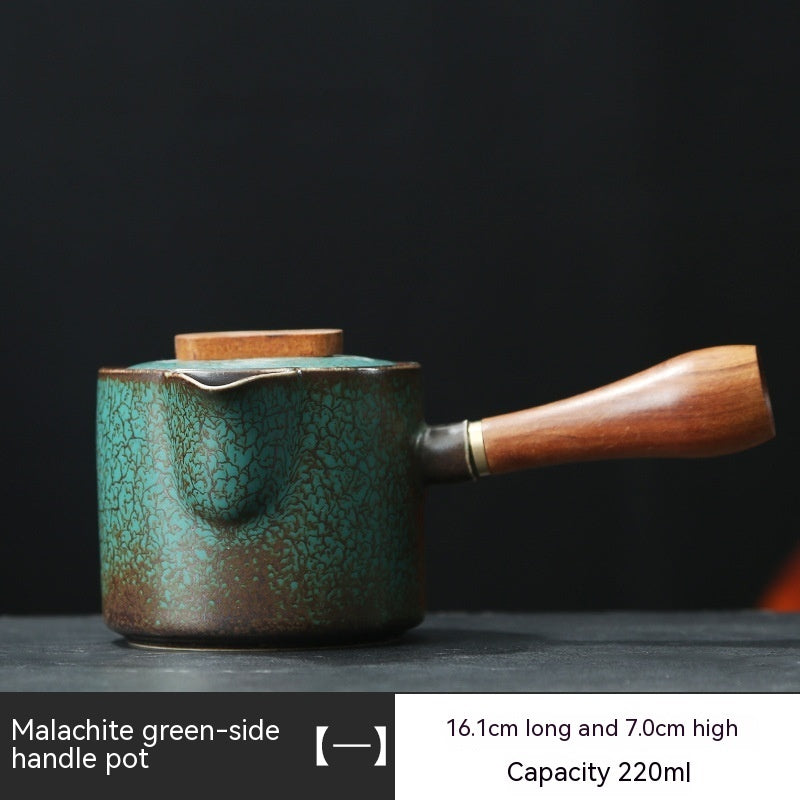 Japanese Style Kiln Baked Green Glaze Teapot Home Retro