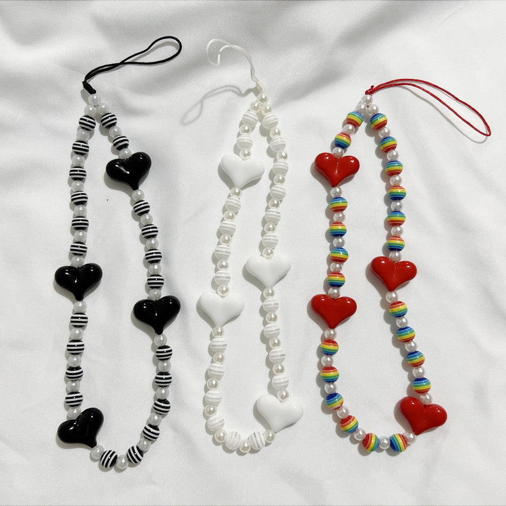 Love Phone Chain Lanyard Beaded Stripes