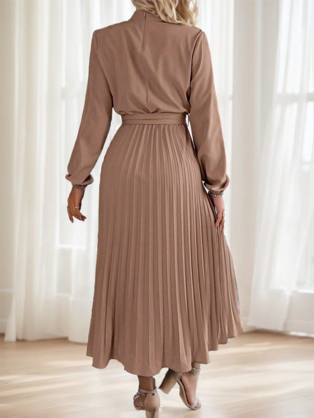 Women's Bow-Tied A-Line Pleated Dress
