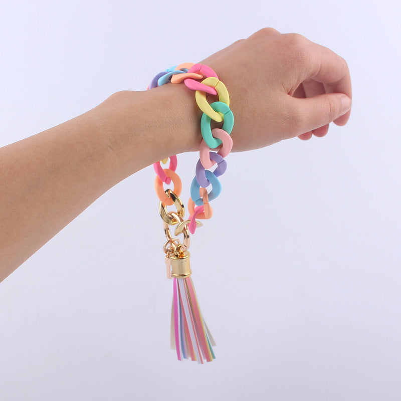 Leather Tassel Acrylic Bracelet Keychain