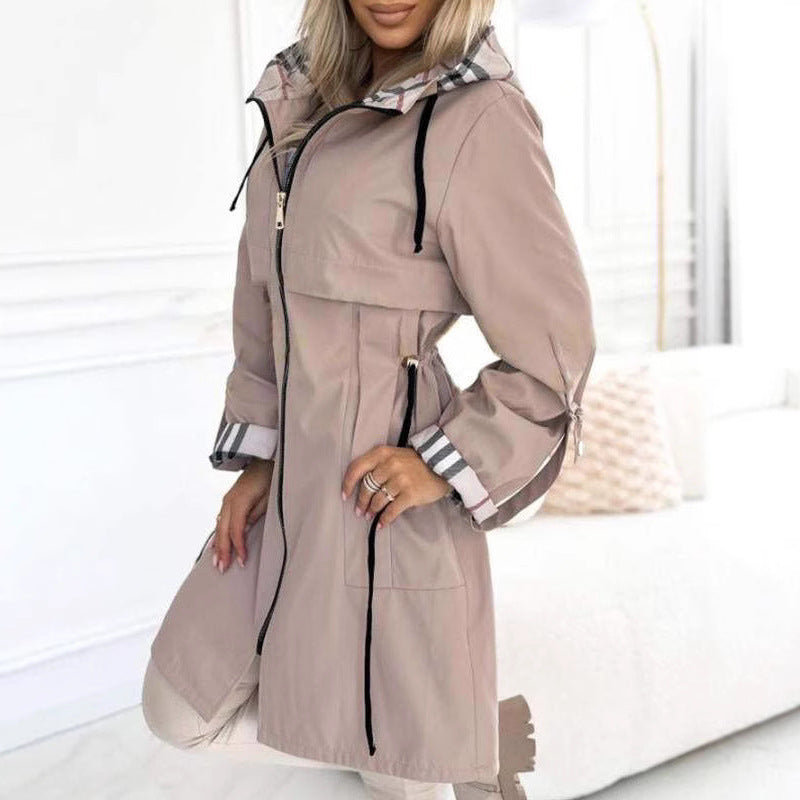 European And American Hooded Plaid Coat
