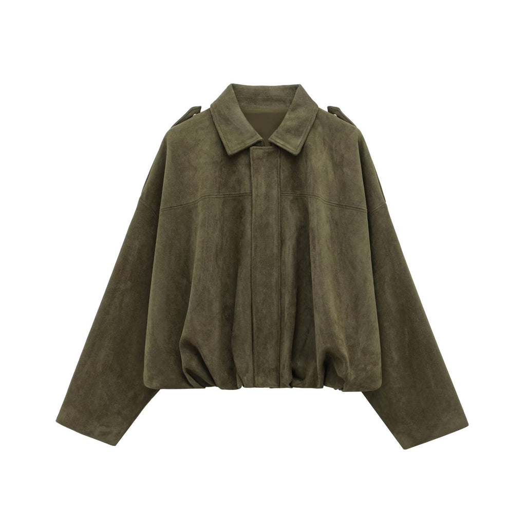 Green Suede Bomber Jacket Coat