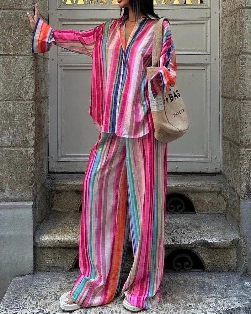 Women's Casual 3D Digital Printing Fashion Shirt And Trousers