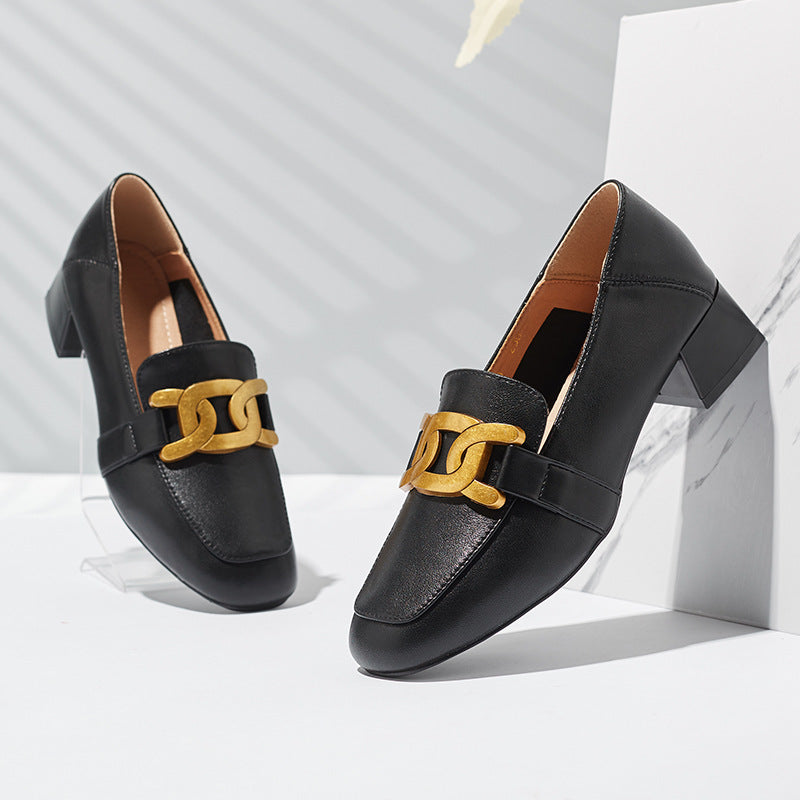 Fashion Thick-heeled Shoes Women's Leather One Pedal