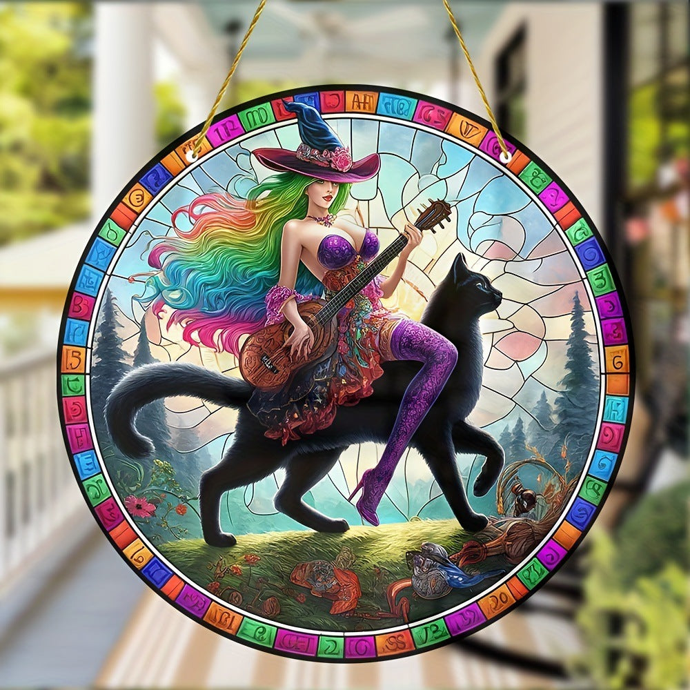 Acrylic Halloween Witch Pendant Color Disc Wall Decorations