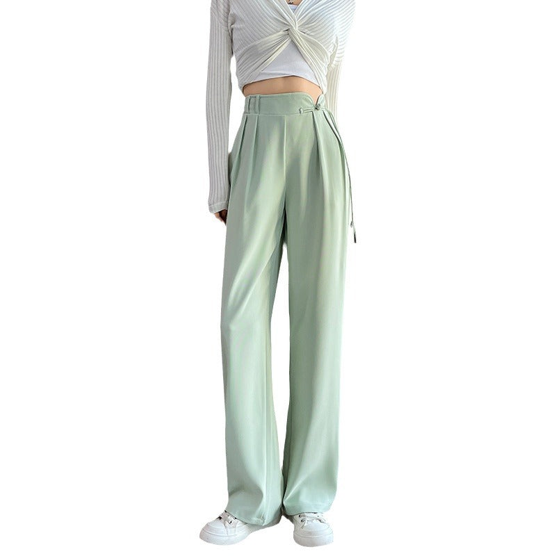 New Chinese Style Buckle High Waist Casual National Style Special-interest Design Elastic Waist Wide Leg Pants