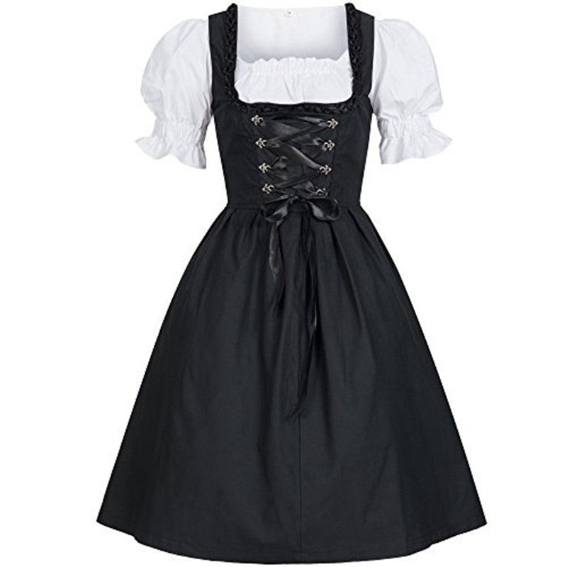 Medieval Court Maid Skirt Drawstring High Waist Slim-fit Bow Large Swing Skirt