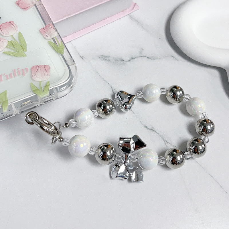 Silver Bow Love Beaded Mobile Phone Charm