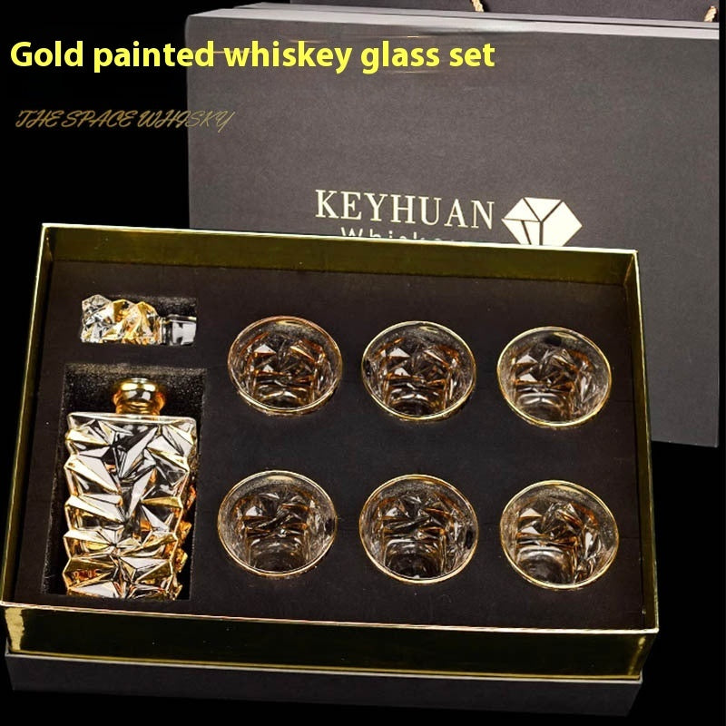 Luxury Gold Whiskey Shot Glass Wine Bottle Stainless Steel Rotating Cup Holder Gift Set Crystal Glass Wine Glass