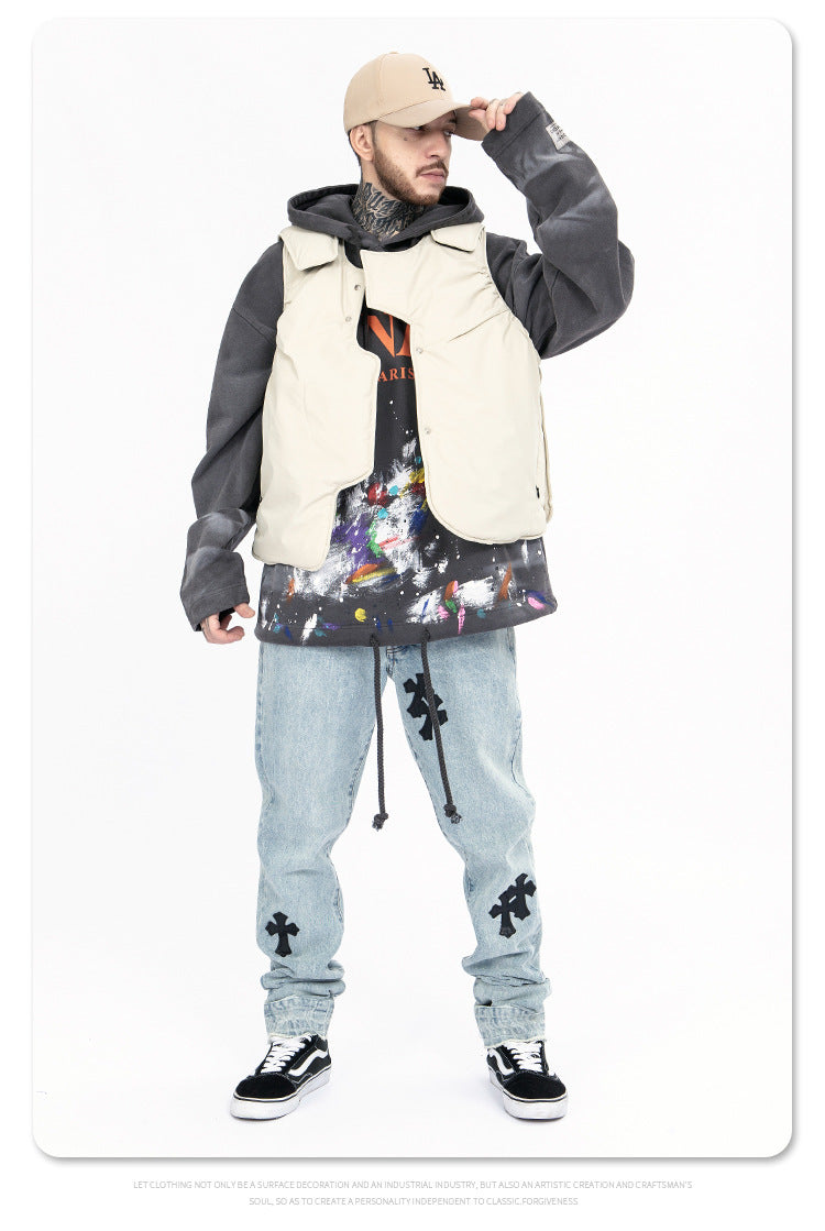 Men's New Solid Color Cotton-filled Loose Cotton Vest For Men