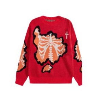 Personality Street Trend Dark Style Skeleton Jacquard Round Neck Pullover Knitted Sweater