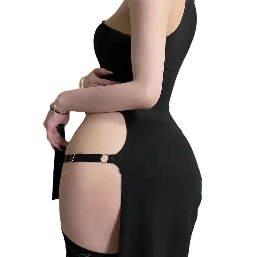 Solid Color Pullover Sleeveless Hollow-out Side Slit High Waist European And American Tight Dress