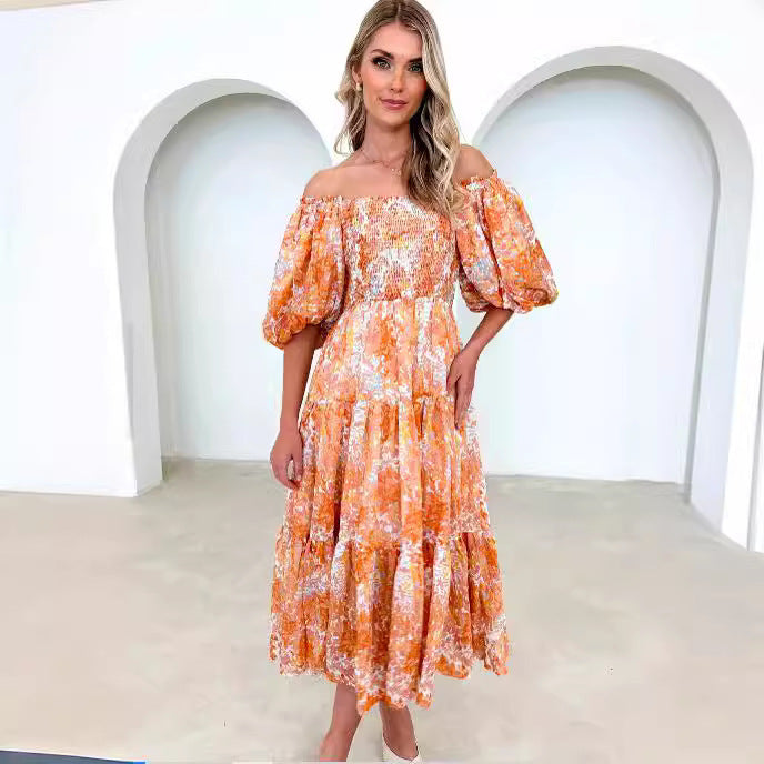 Off-shoulder Off-shoulder Collar Fashion Floral Dress
