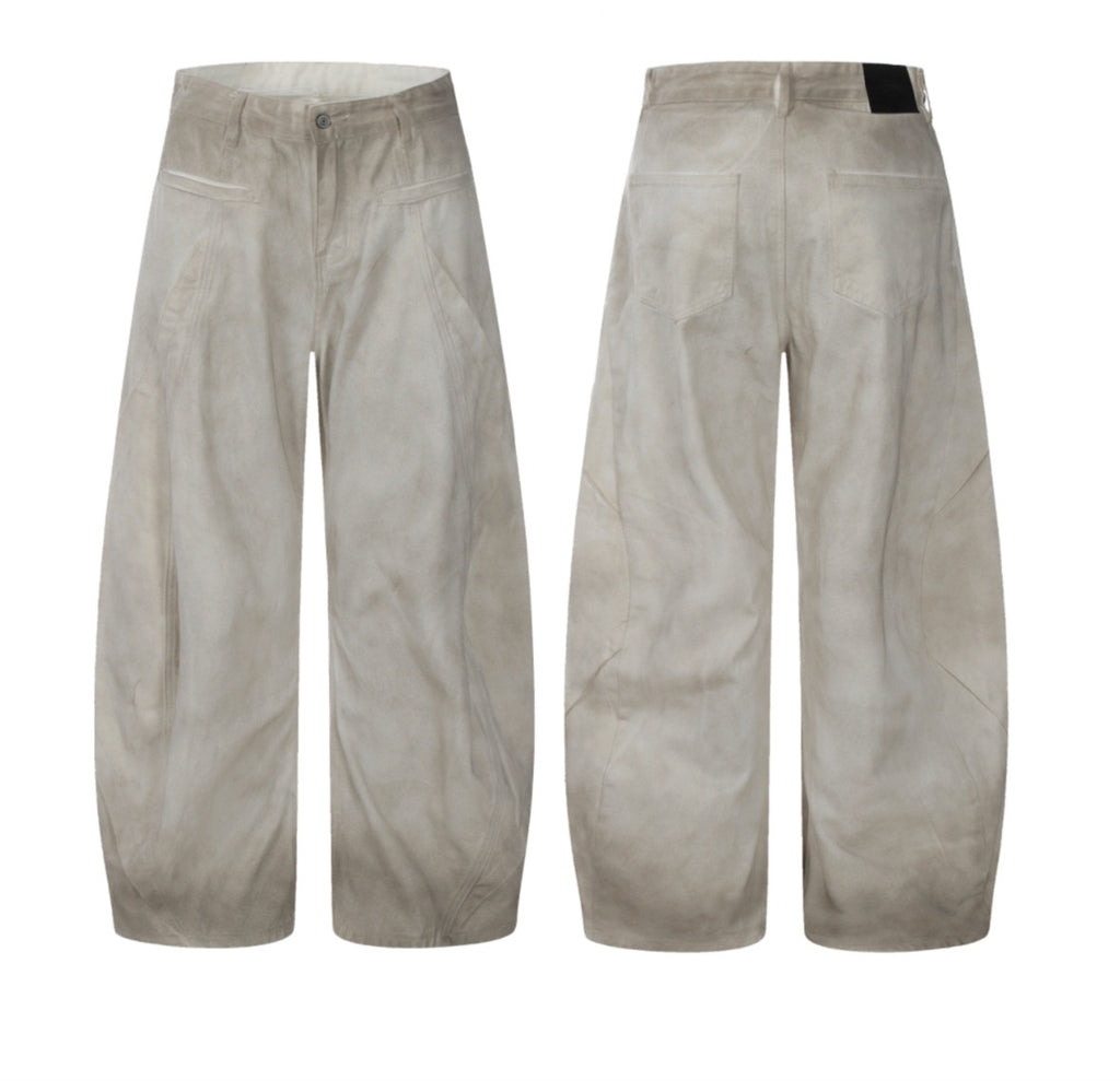 Retro Distressed Dirty White Wide Leg Pants Casual Trousers