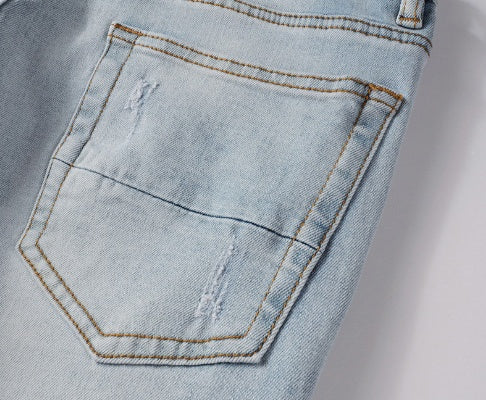 Men's Jeans Zipper Stitching Stretch Slim Hip Hop Skinny Pants