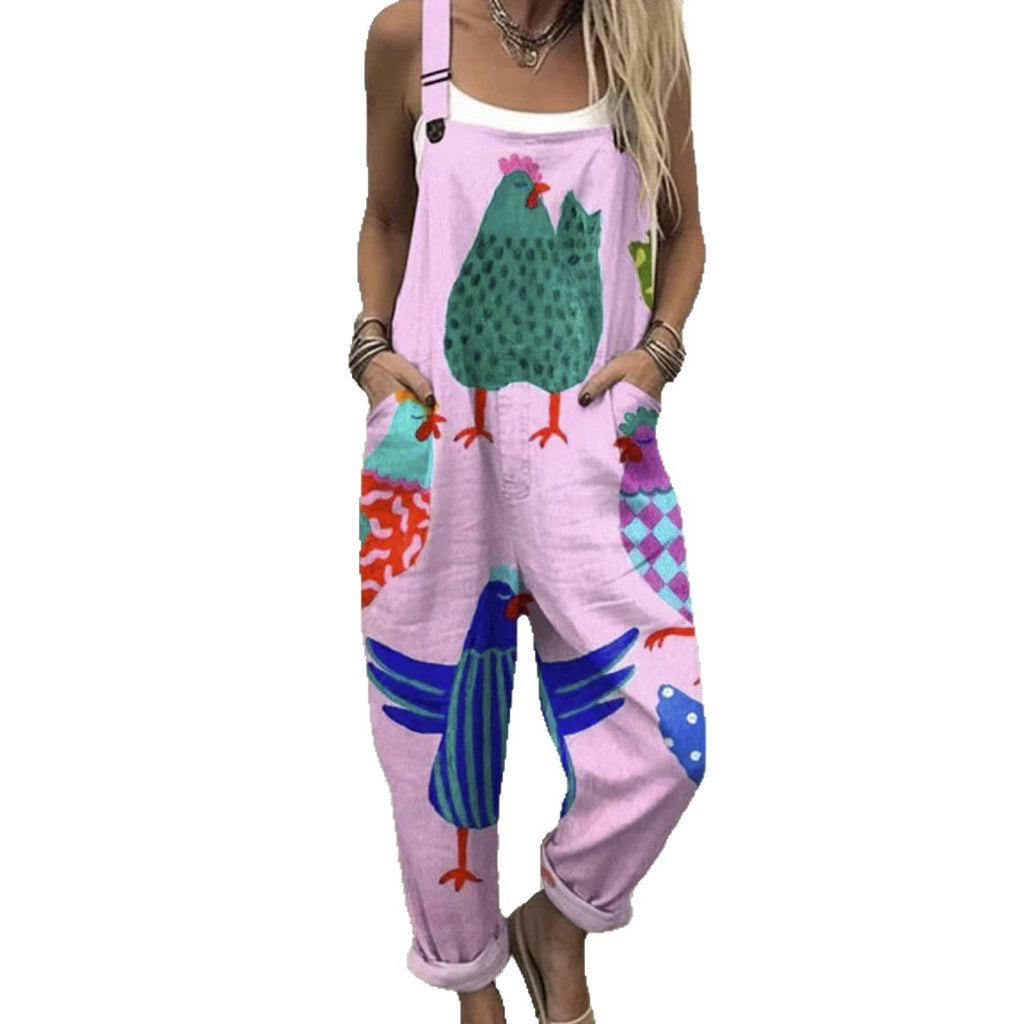 Digital 3D Printing Button Casual Suspender Trousers