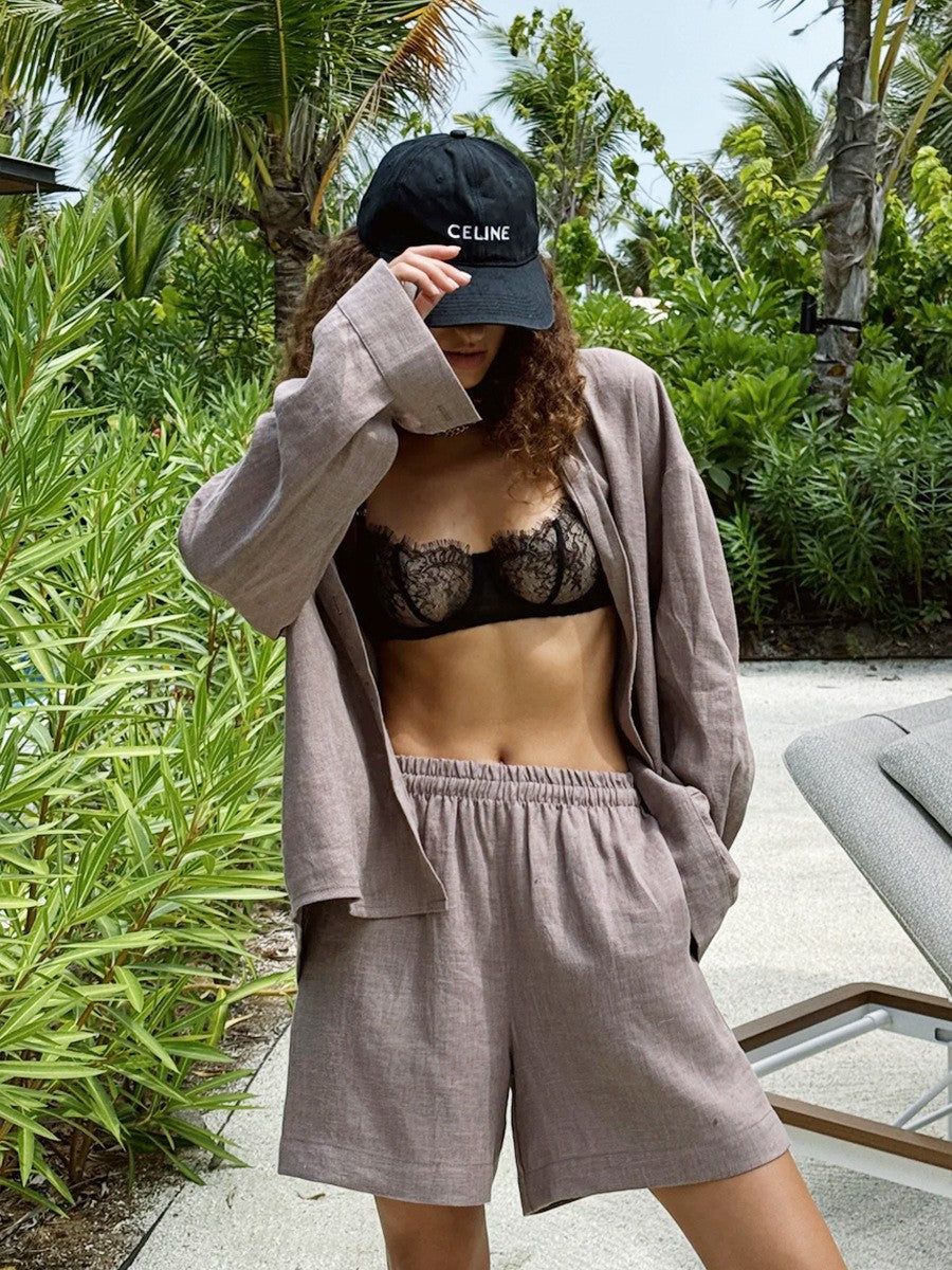 Long Sleeve Cardigan Shorts Suit Simple