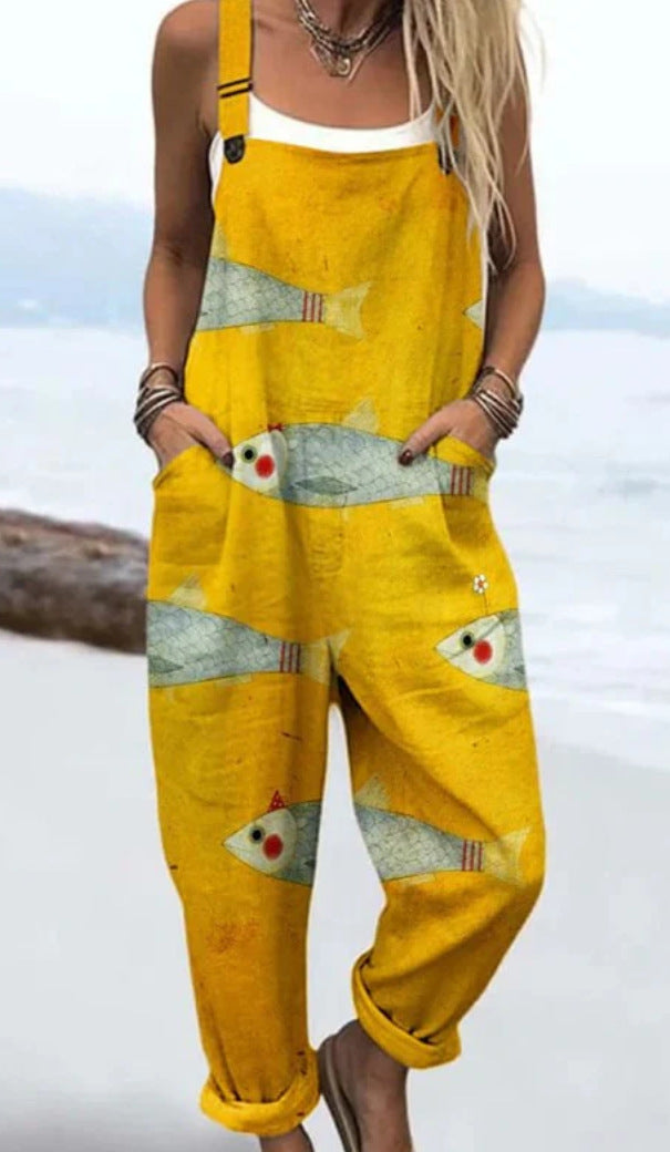 Digital 3D Printing Button Casual Suspender Trousers