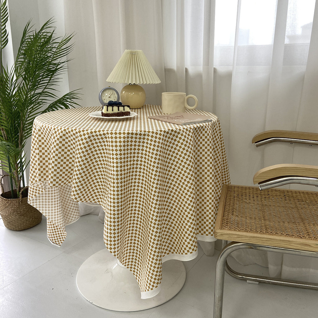 Yellow Checkered Contrast Color Tablecloth