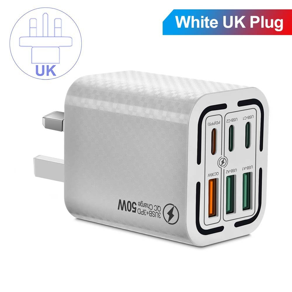 50W 6Ports 3USB 3PD Multi-interface Fast Charging Mobile Phone Charging Plug