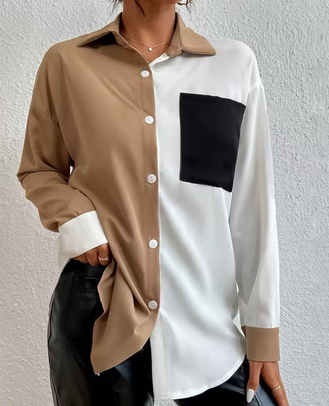 Women's Casual Shirt Black And White Contrast Suitable For Summer