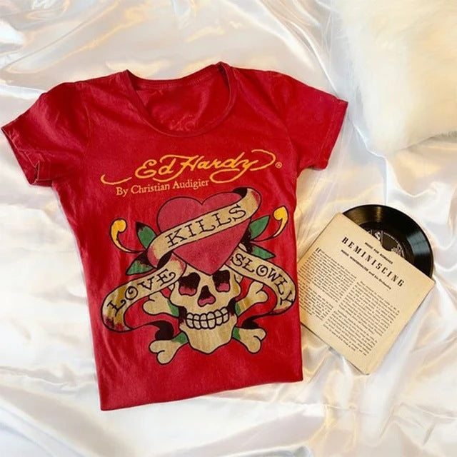 Short Print T-shirt Women's Retro Europe And America Top