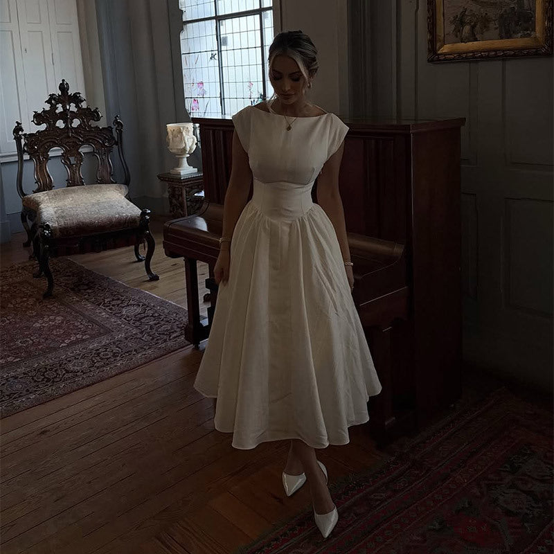 Solid Color Sleeveless Dress Spring New Backless Waist Trimming