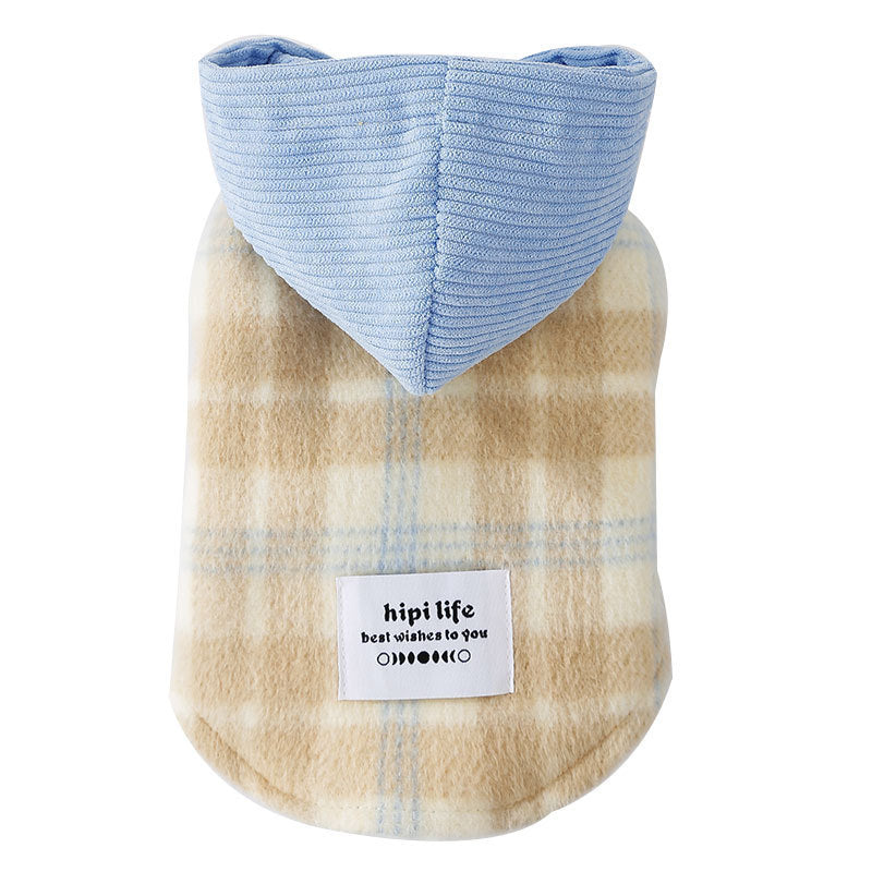 Chessboard Grid Hooded Traction Vest Autumn And Winter Pet