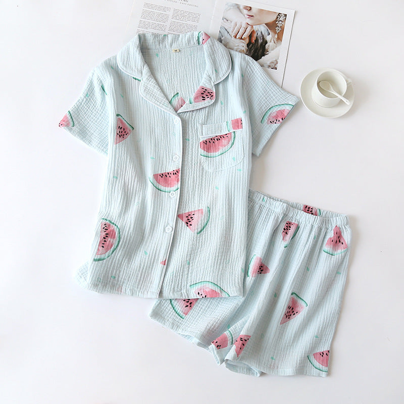Summer Cotton Crepe Pajamas Short-sleeved Shorts Small Fresh Can Be Worn Outside Ladies' Homewear