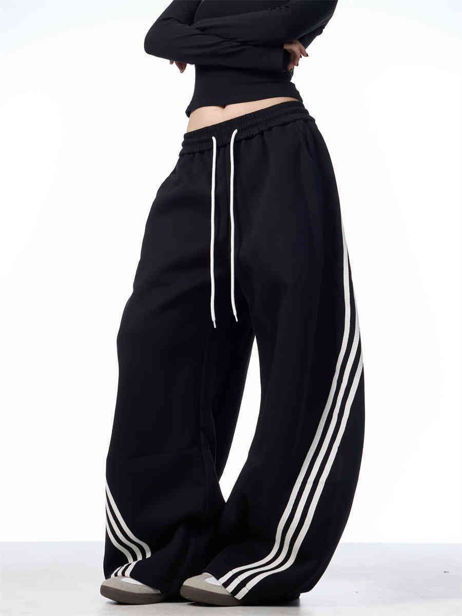 Striped Lace-up Machete Casual Pants Loose Wide-leg Pants