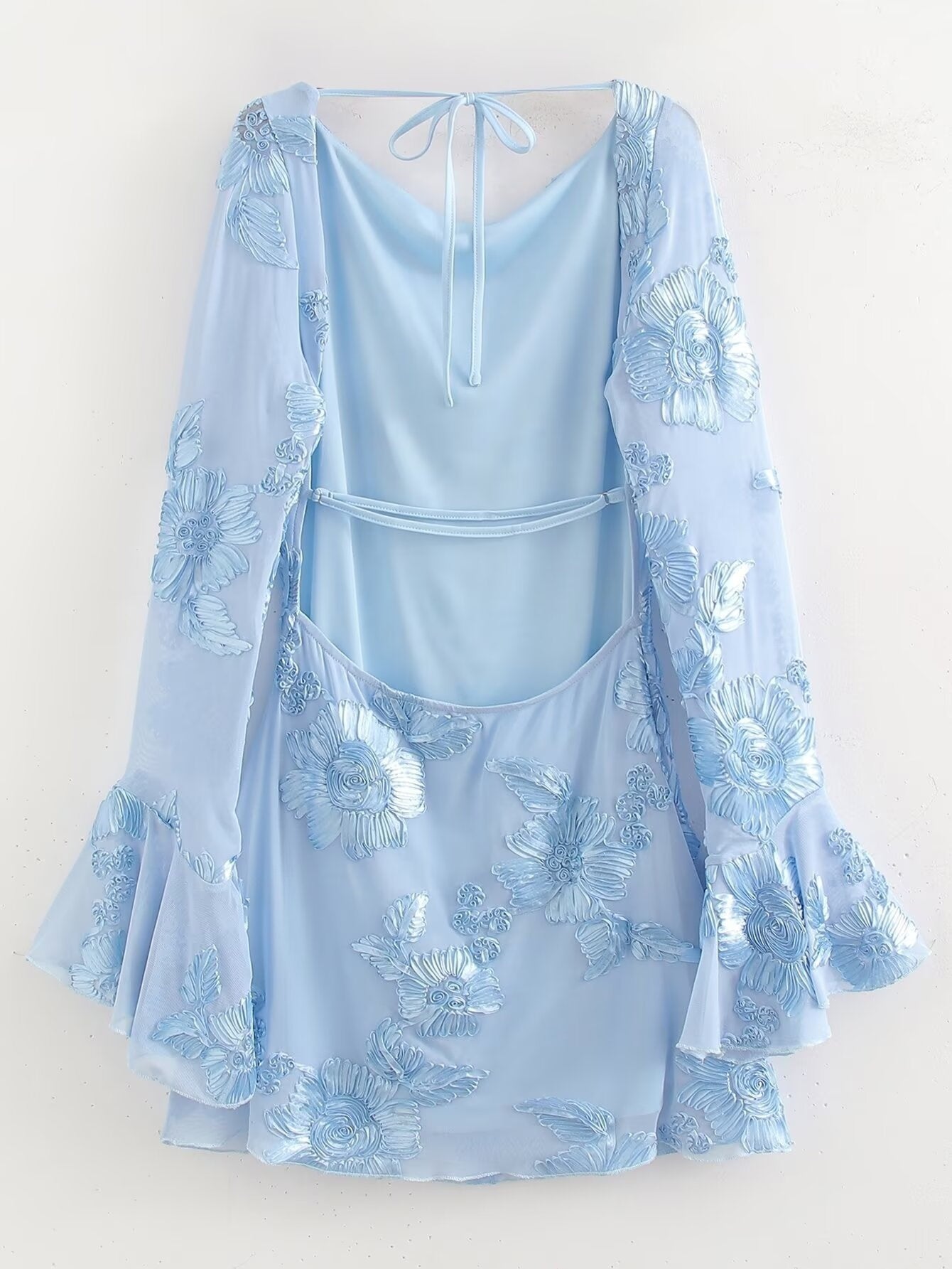 Round Neck Elegant Backless Mesh Three-dimensional Dress