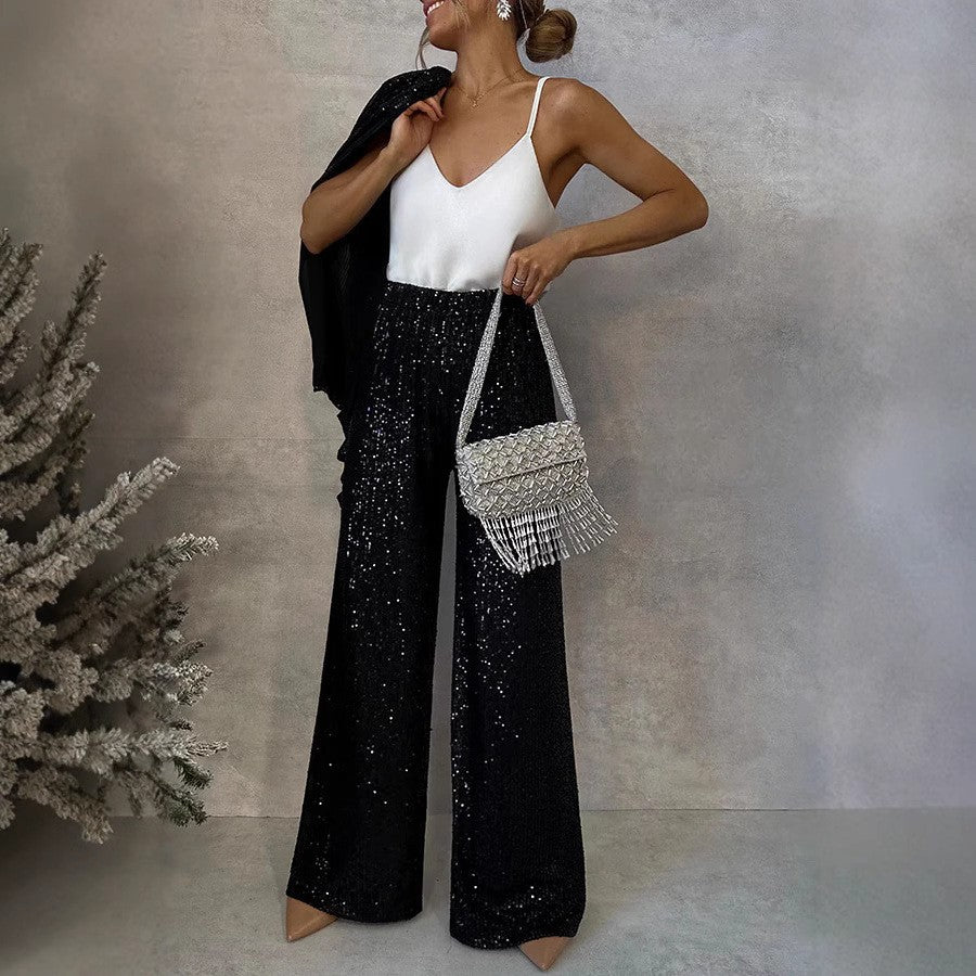 Three-color Sequin Small Suit High Waist Fashion Casual Pants Two-piece Suit