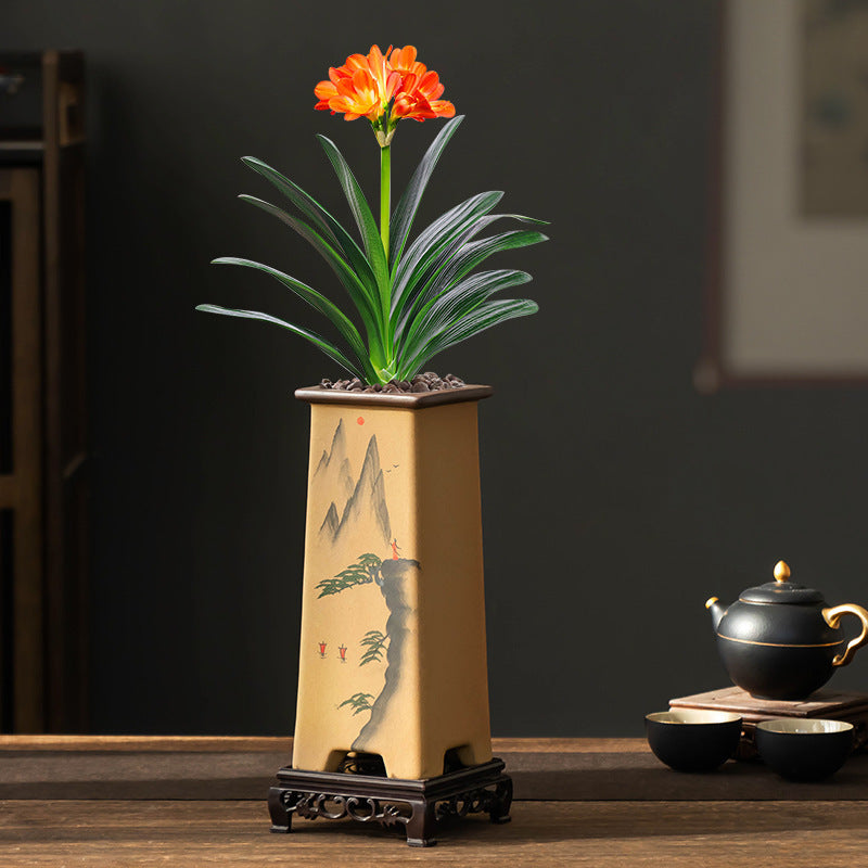 Purple Sand Retro Clivia Special Bonsai High Leg Plant Pot Home Indoor Desktop Decoration With Support