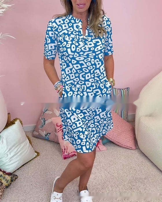 Women's Super Fairy V-neck Floral Seaside Holiday Beach Digital Printing Loose Dress