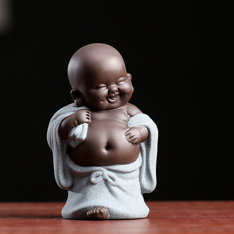 Big Belly Maitreya Buddha Tea Ornaments Small Ornaments Fortune Purple Sand Flower Pots Desk Decorations