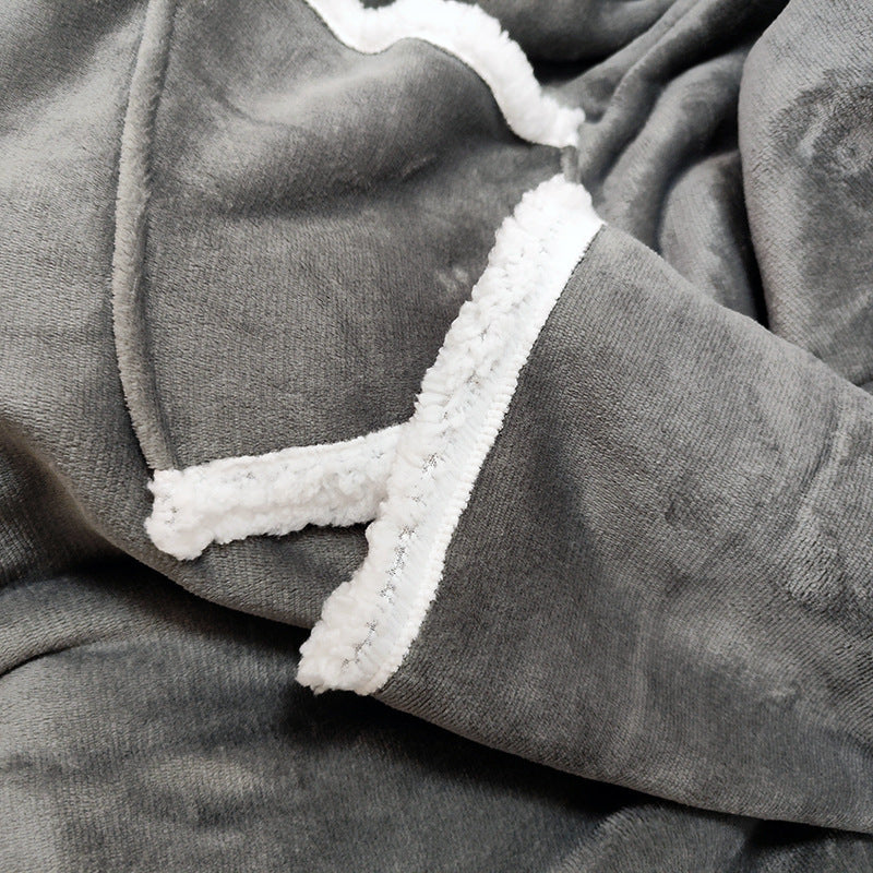 Household Lambswool Wearable Sleeved Warm Large Pocket Lazy Blanket