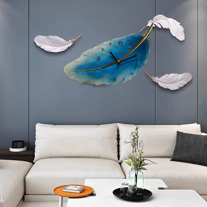 Factory Wall Retro Nordic Simple Wooden Leaves Shaped Feather Mute Creative Fashion Living Room Clock