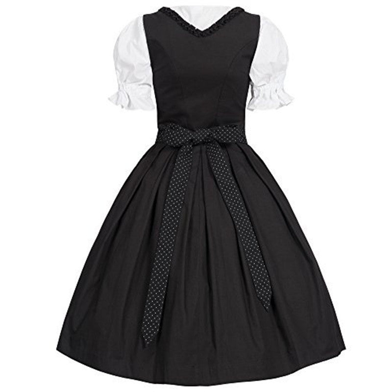 Medieval Court Maid Skirt Drawstring High Waist Slim-fit Bow Large Swing Skirt