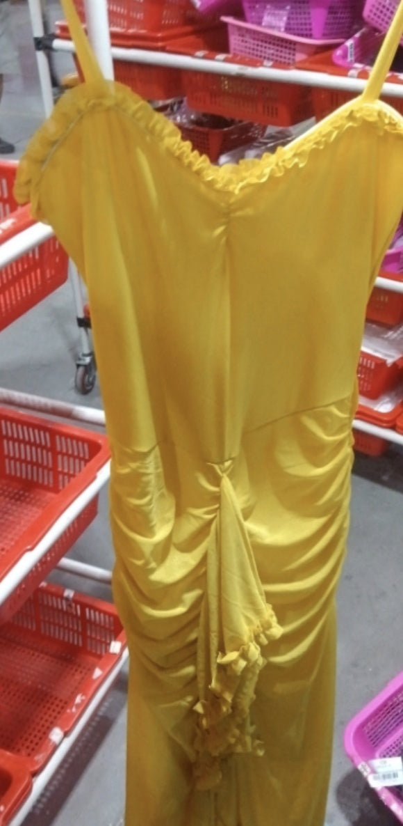 Quality Yellow Strap Lace Long Dress