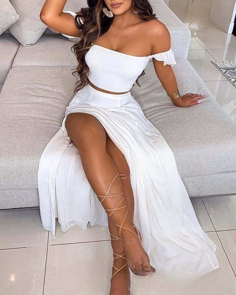 White Solid Color Tube Top Trousers Suit Dress
